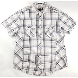 Helix Shirt Mens XL Gray White Plaid 100% Cotton Western Pearl Snap Athletic Fit